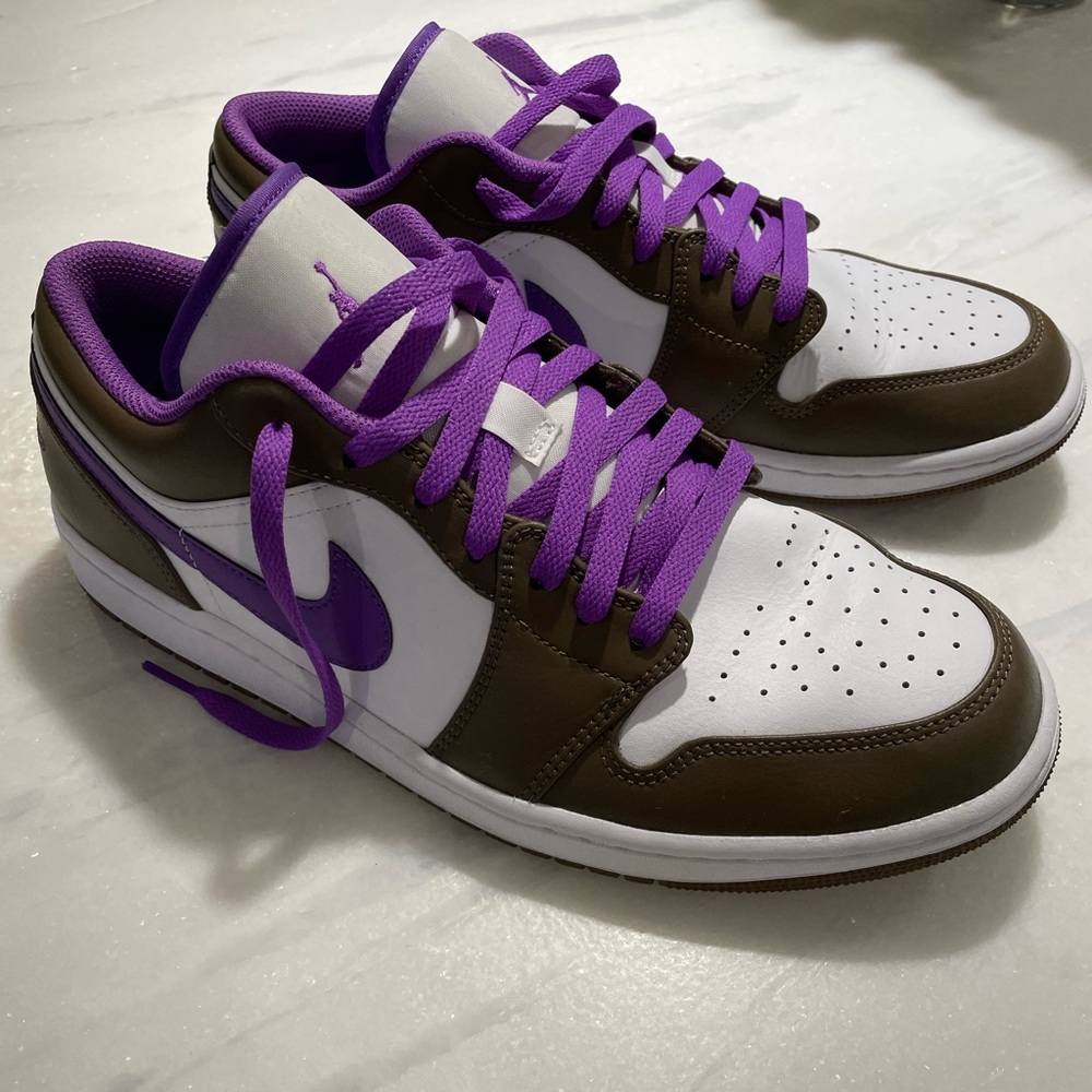 Men’s Air Jordan 1, Size 11, brown/grey & purple.